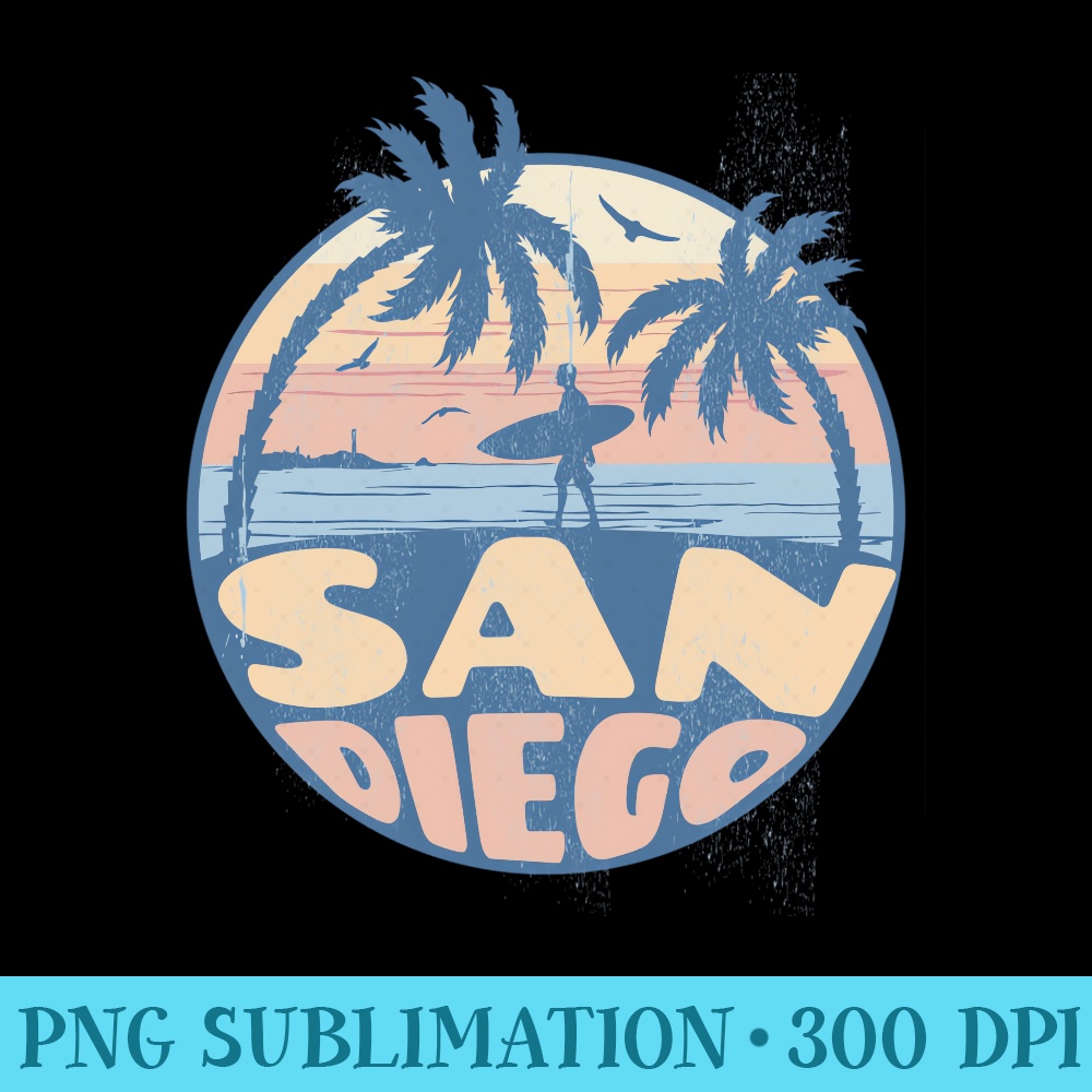 San Diego California Beach Surf Summer Vacation Vintage - Modern PNG designs - Limited Edition And Exclusive Designs