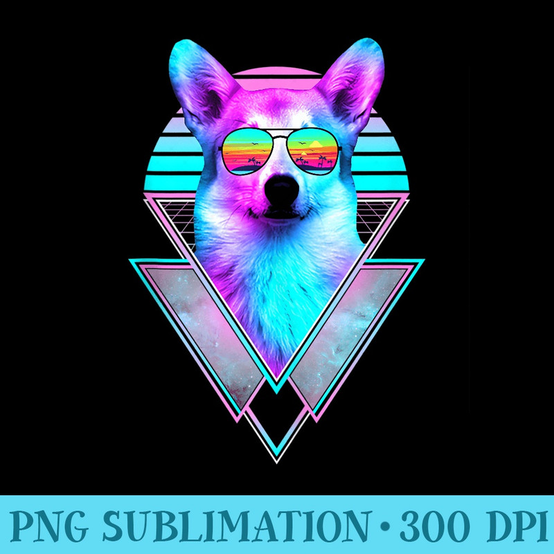 Corgi Dog with Sunglasses Vintage Retro Vaporwave Beach Vibe - Trendy PNG Designs - Lifetime Access To Purchased Files