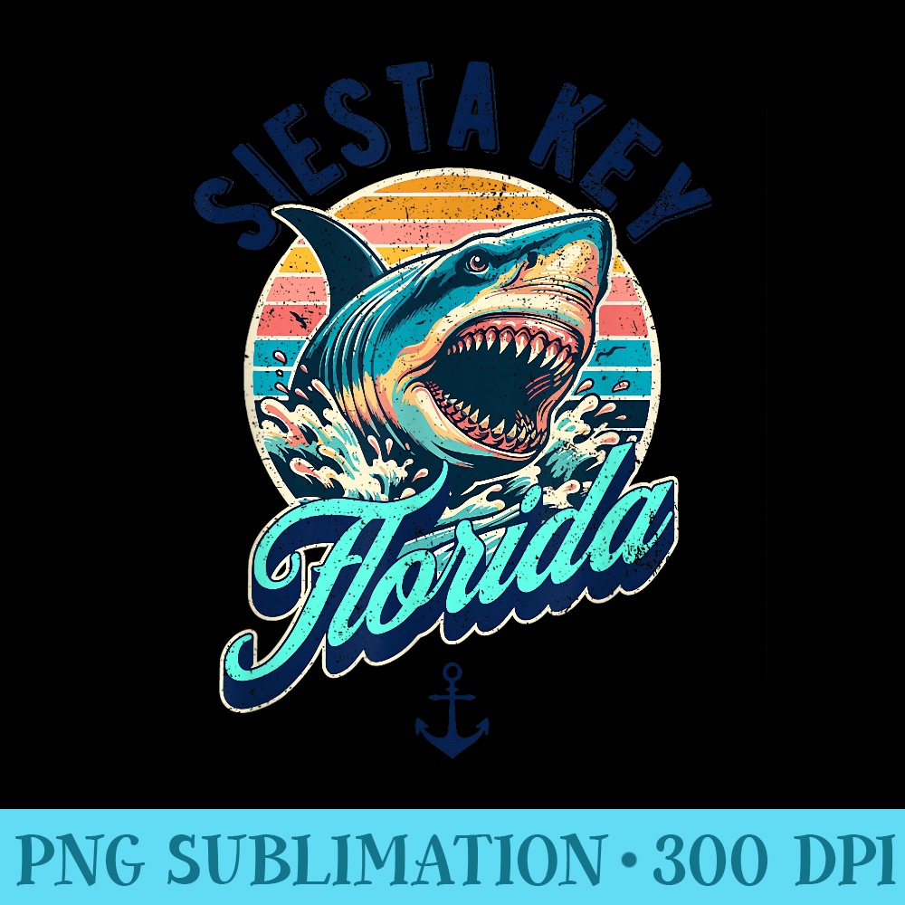 Siesta Key Beach Florida USA Shark Retro Distressed Design - Unique Sublimation patterns - Versatile And Customizable Designs