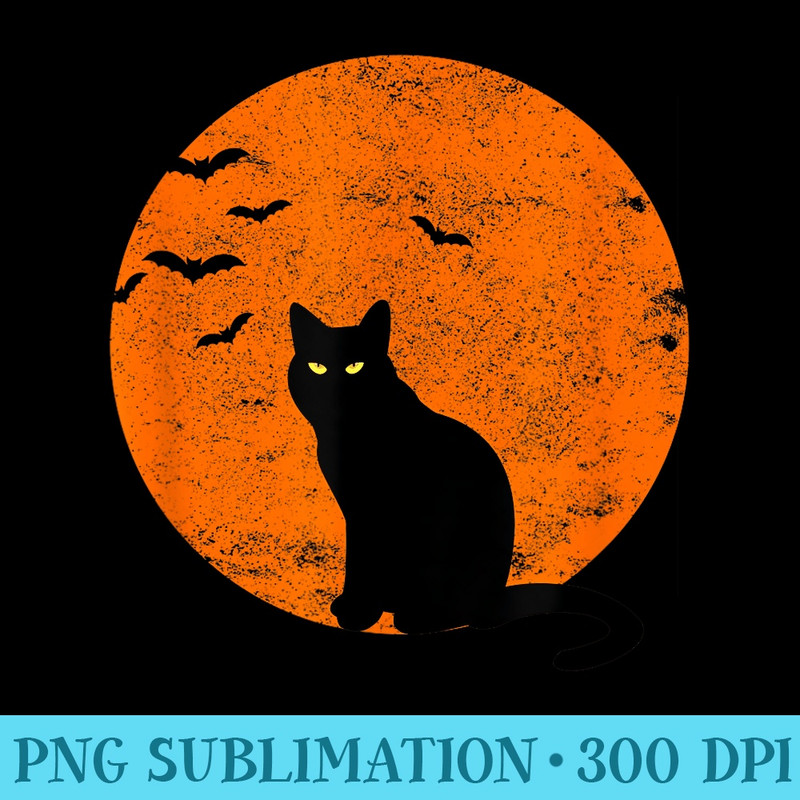 Vintage Halloween Black Cat Retro Moon Cat Mom - Sublimation PNG Designs - Perfect for Sublimation Art