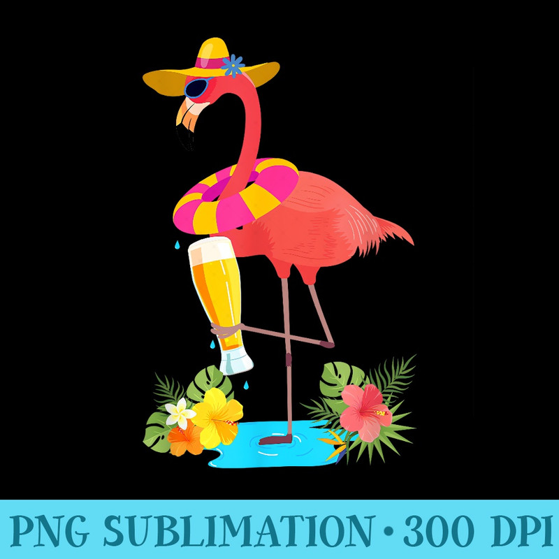 Pink Flamingo Drinking Beer Summer Vacation Beer Lover - Digital PNG Artwork - Add a Festive Touch to Every Day