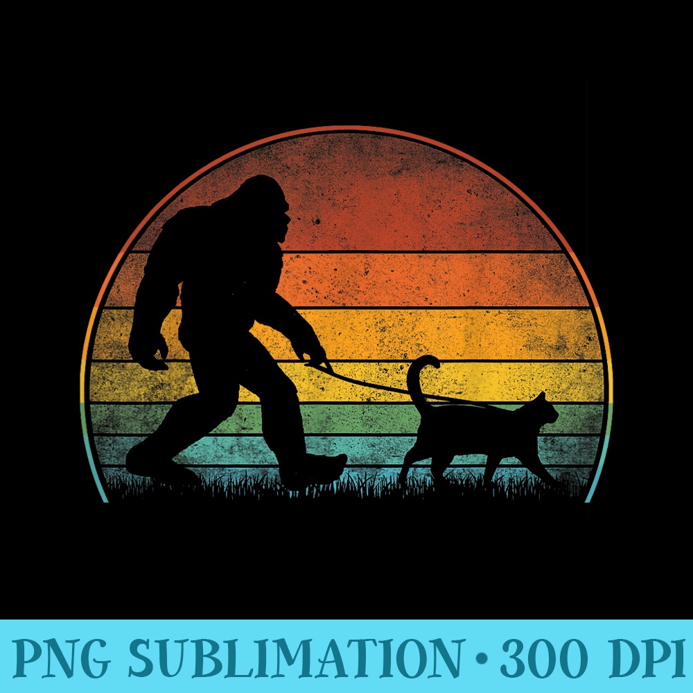 Bigfoot Walking Cat Sasquatch Black Cat Lover - Printable PNG Graphics - Capture Imagination with Every Detail