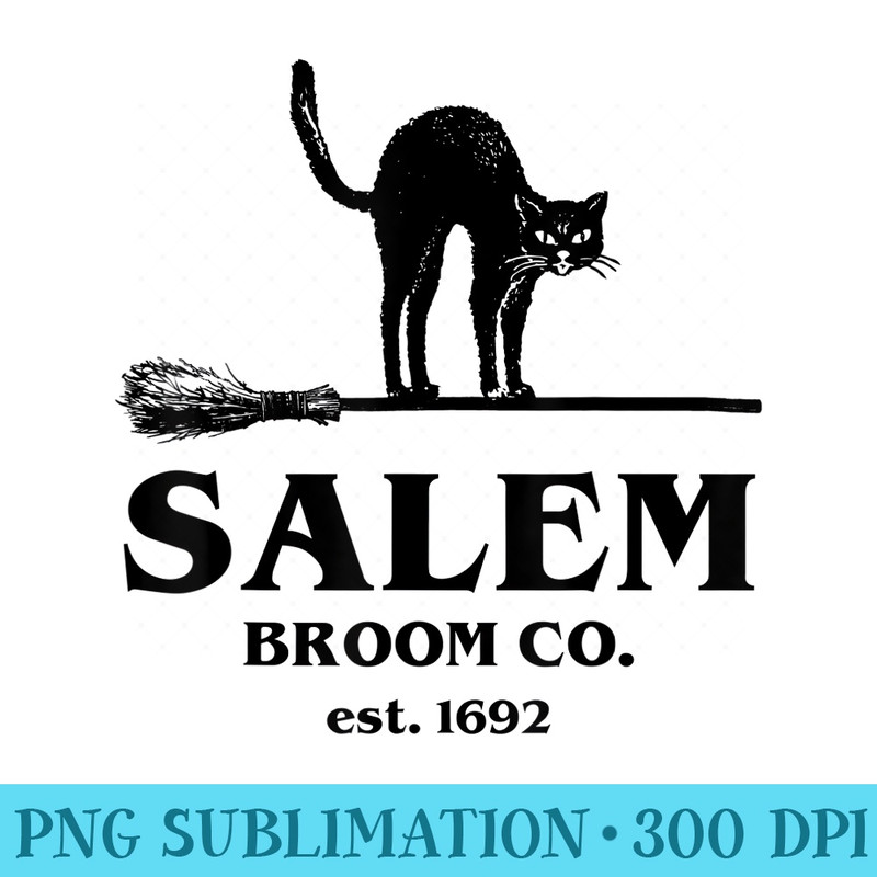 Salem Broom Co , Halloween Black Cat and Broom - PNG design assets - Eco Friendly And Sustainable Digital Products