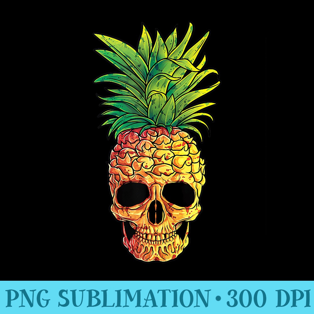 Pineapple Skull Funny Aloha Beaches Hawaii Goth - PNG Art Files - Quick And Seamless Download Process
