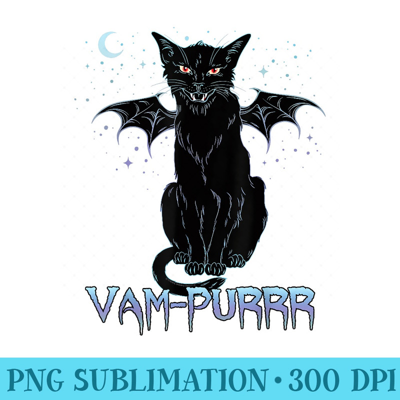 Vampire Cat VAMPURRR Cat Lovers Black Cat Halloween - Printable PNG Graphics - Revolutionize Your Designs