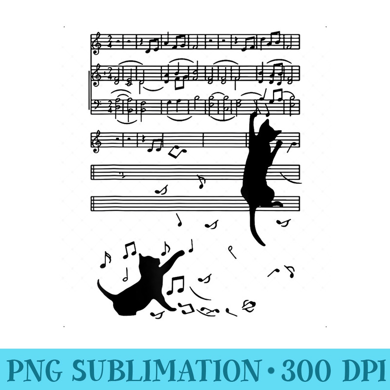 Funny Black Cat Climbing Playing Sheet Music Note Idea - Trendy PNG Designs - Easy-To-Print And User-Friendly Designs