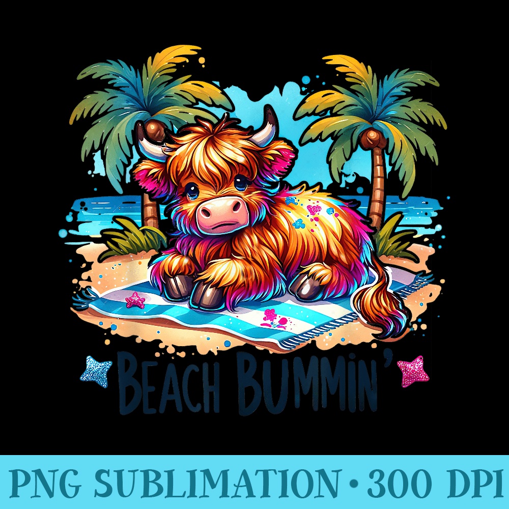 Funny Summer Heifer Cow Beach Bumming Highland Cow - Mug Sublimation PNG - Bold & Eye-catching