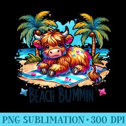 funny summer heifer cow beach bumming highland cow - mug sublimation png