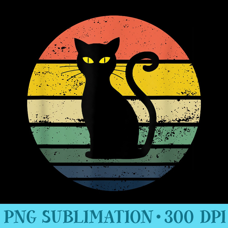 Distressed Retro Sunset Black Cat - Digital PNG Downloads - Perfect for Sublimation Mastery
