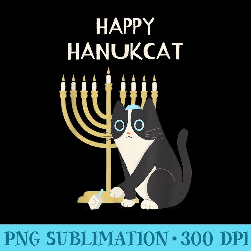 Happy Hanukcat Black Cat Menorah Funny Hanukkah - High Resolution PNG Designs - Add a Festive Touch to Every Day