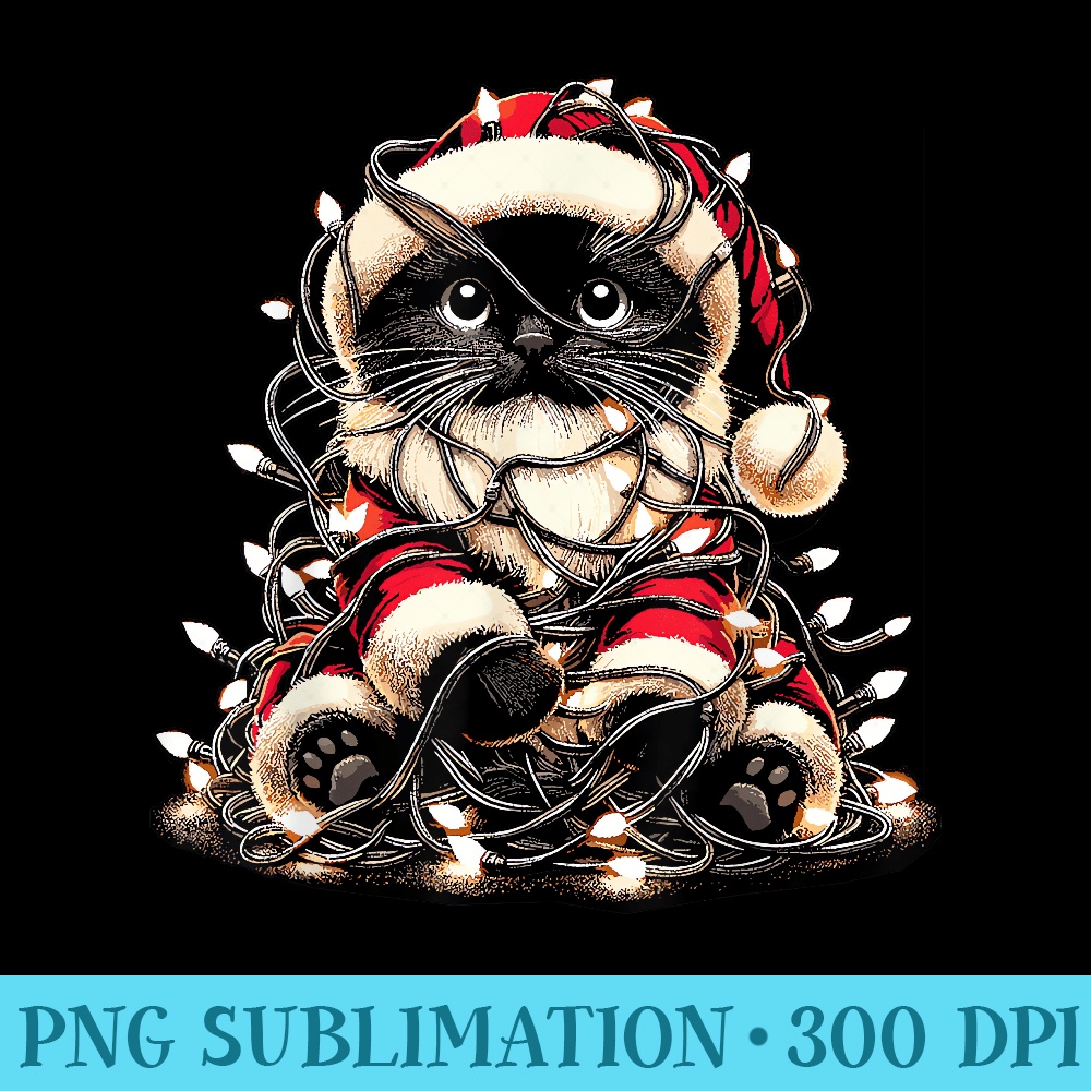 Black Cat Christmas Tree Lights Funny Santa Kitten Led Light - PNG Art Files - Premium Quality PNG Artwork