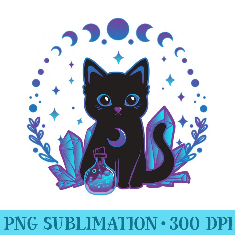 Cute Witchy Black Cat Crystal Alchemy Kawaii Pastel Goth - Mug Sublimation PNG - Unlock Vibrant Sublimation Designs