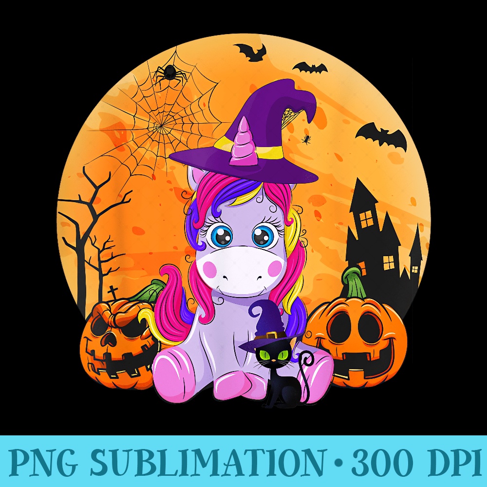 Halloween Witchy Unicorn Black Cat Pumpkin Girls Women - PNG design downloads - Instantly Transform Your Sublimation Projects