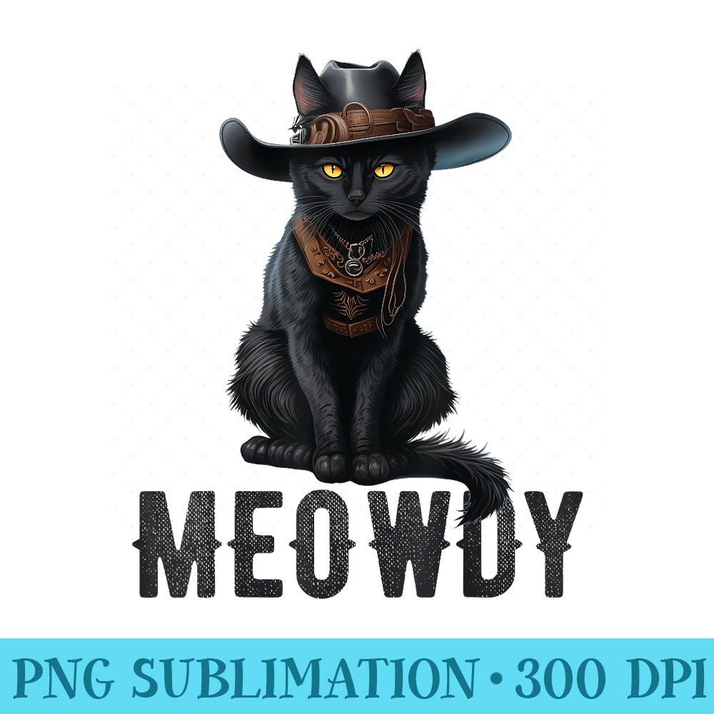 Meowdy Funny Cat Country Music Kitten Cowboy Hat Vintage - PNG design assets - Perfect for Personalization