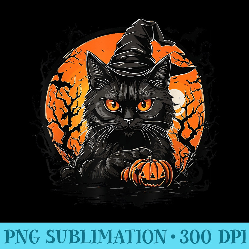 Retro Black Cat Halloween Pumpkin For s - PNG Prints - Vibrant and Eye-Catching Typography