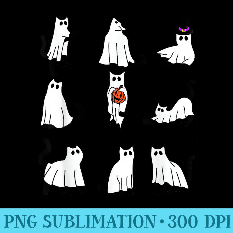 Cute Ghost Cat Funny Halloween Outfit s Black Cat - Digital PNG Artwork - Premium Quality PNG Artwork
