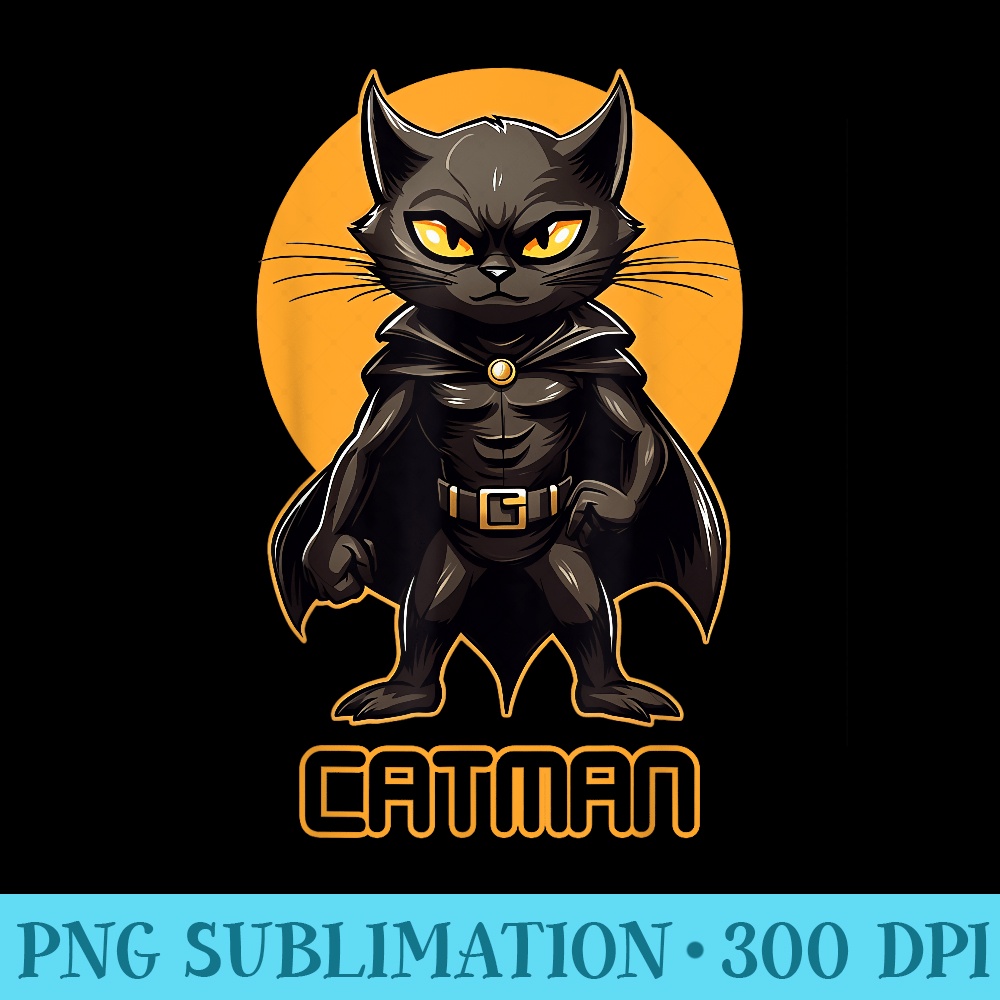 Superhero Cat, Catman, Funny Black Cat, Cat With Cape - High Resolution PNG Designs - Perfect for Sublimation Art