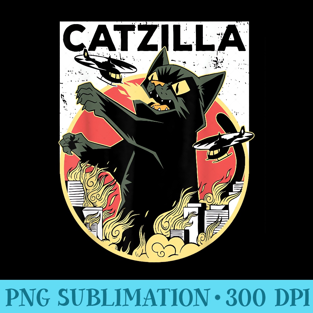 CATZILLA Black Cat Apparel Catzilla - Printable PNG Graphics - Enhance Your Apparel with Stunning Detail