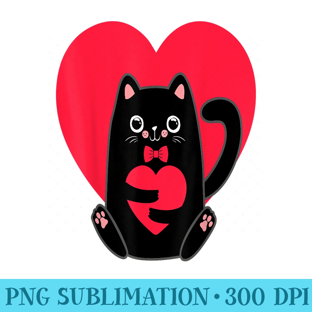 Black Cat Heart Valentines Day Cute Kitten Kitty Love VDay - Digital PNG Artwork - Bold & Eye-catching