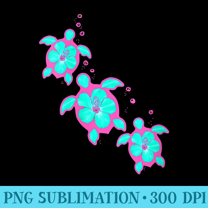 Womens Tropical Sea Turtle Honu Turquoise and Pink - High Quality PNG files - Instantly Transform Your Sublimation Projects