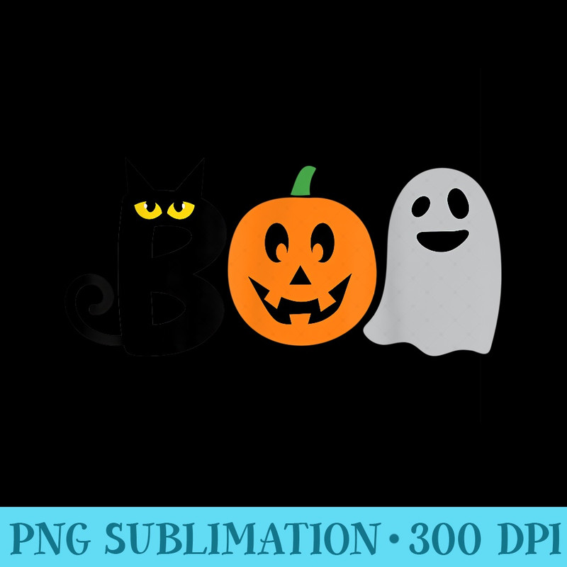 BOO Black Cat Pumpkin and Ghost Cute Halloween Party - PNG design downloads - Perfect for Personalization
