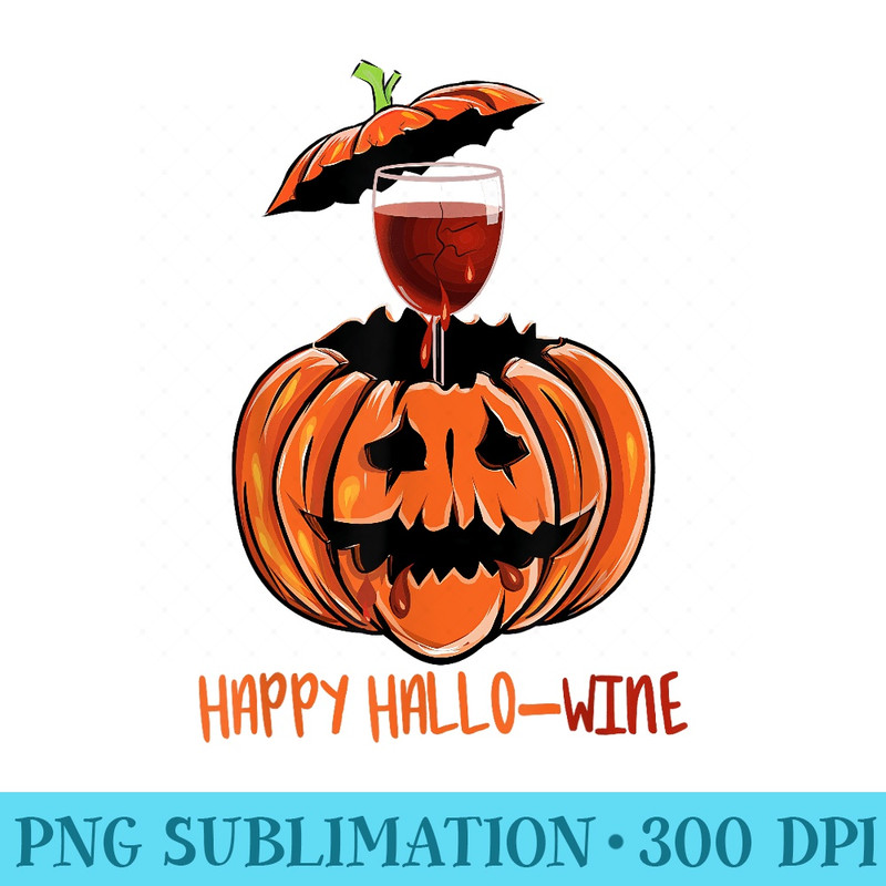 Happy HalloWine, Funny Drunk Pumpkin, Wine Lovers Halloween - High Resolution Shirt PNG - Perfect for Personalization
