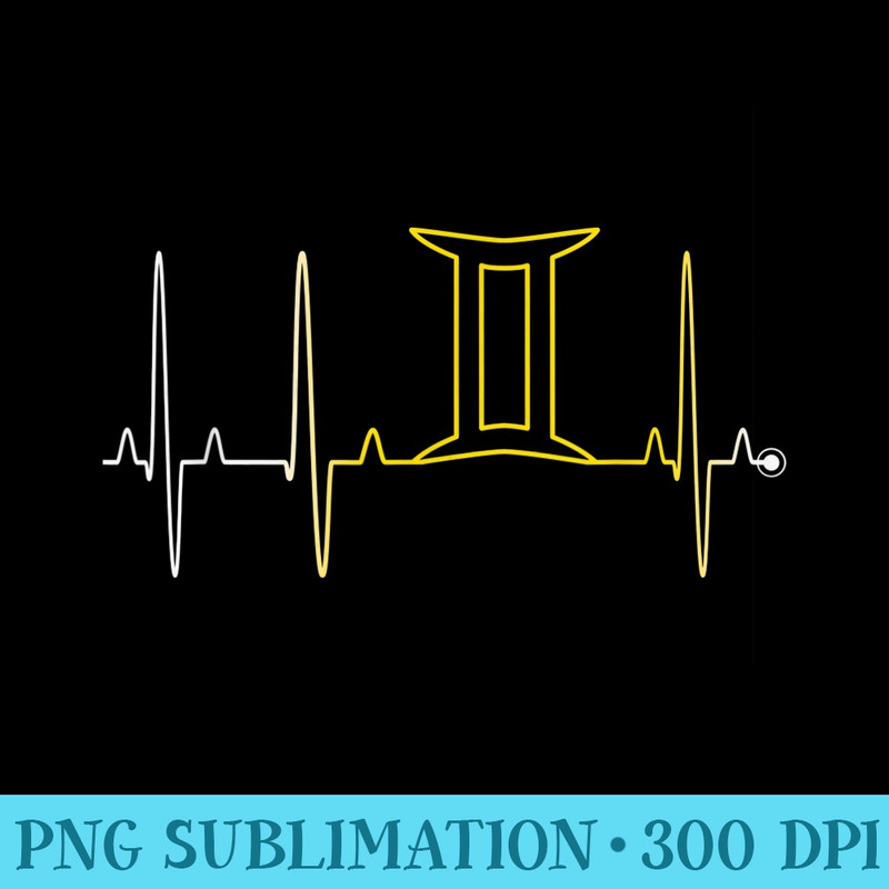 Gemini Zodiac Sign Astrology Heartbeat May June Birthday ECG - Shirt Design PNG - Perfect for Creative Projects
