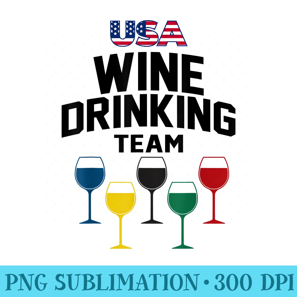 Funny Wine USA Drinking Team Tshirt 5 Rings Colors Flag - High Resolution Shirt PNG - Versatile And Customizable Designs