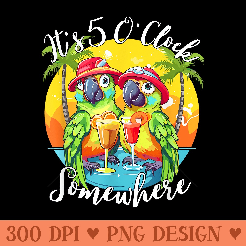 Its 5 Ou2019clock Somewhere Parrot Summer Beach Couple Design - Trendy PNG Designs - Spice Up Your Sublimation Projects