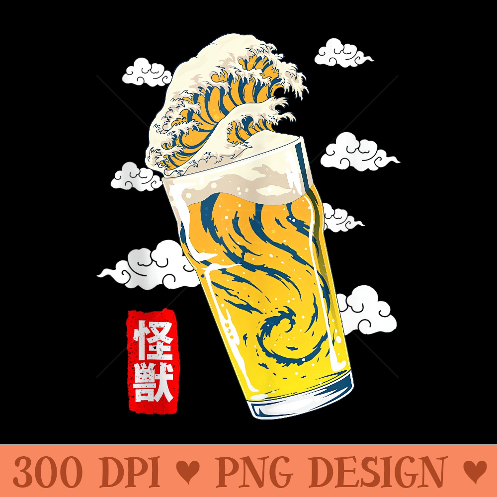 The Great Beer Wave Kanagawa Retro Kanji Japanese Beer - High Resolution PNG download - Lifetime Access To Purchased Files