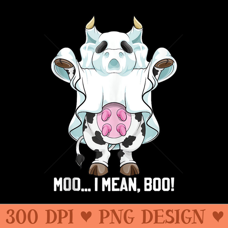 Moo I Mean Boo Ghost Cow Funny Halloween - Vector PNG download - Premium Quality PNG Artwork