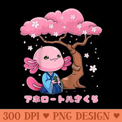japanese sakura axolotl cherry blossom sakura flowers tree raglan baseball - high resolution png designs