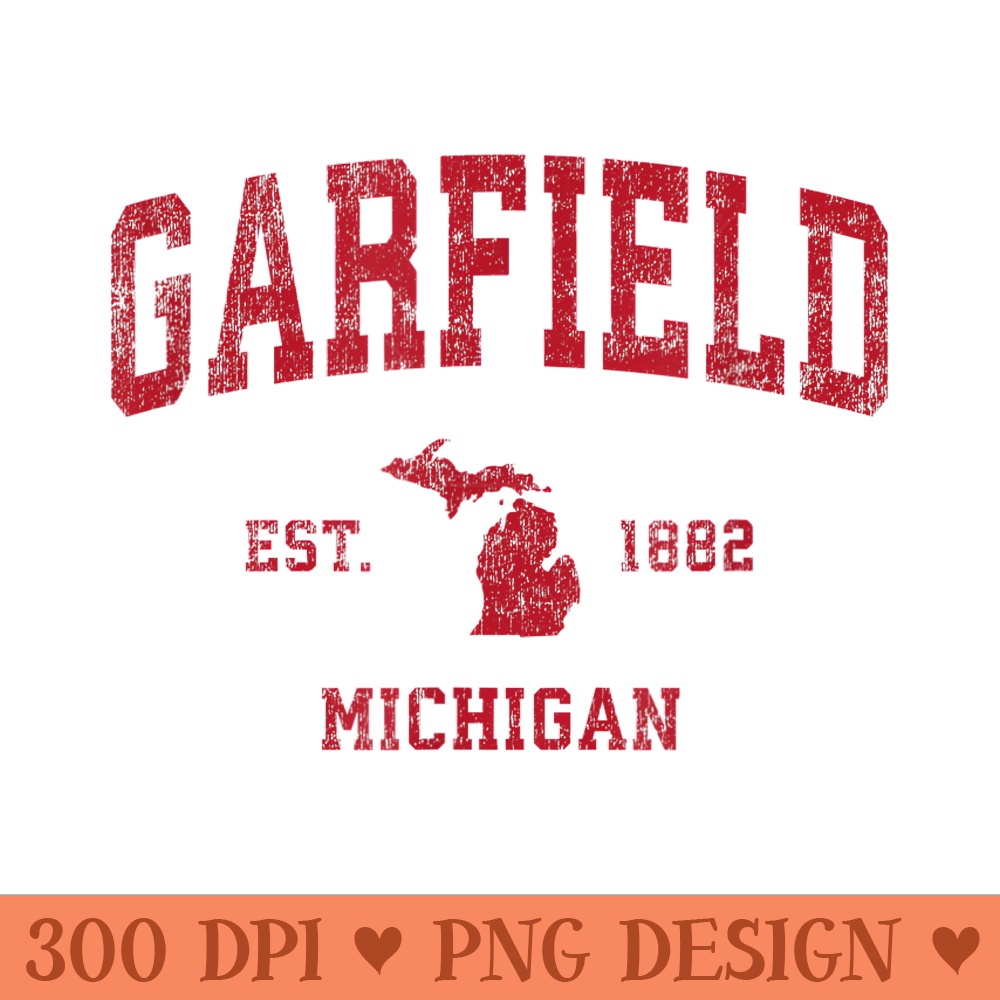 Garfield Michigan MI Vintage Sports Design Red Print - Digital PNG Artwork - Create with Confidence