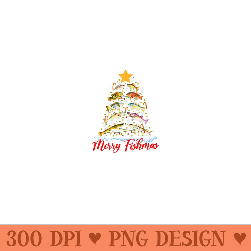 Merry Fishmas Christmas Tree Fish Fishing Fisherman Xmas Sweatshirt - Printable PNG Graphics - Stunning Sublimation Graphics