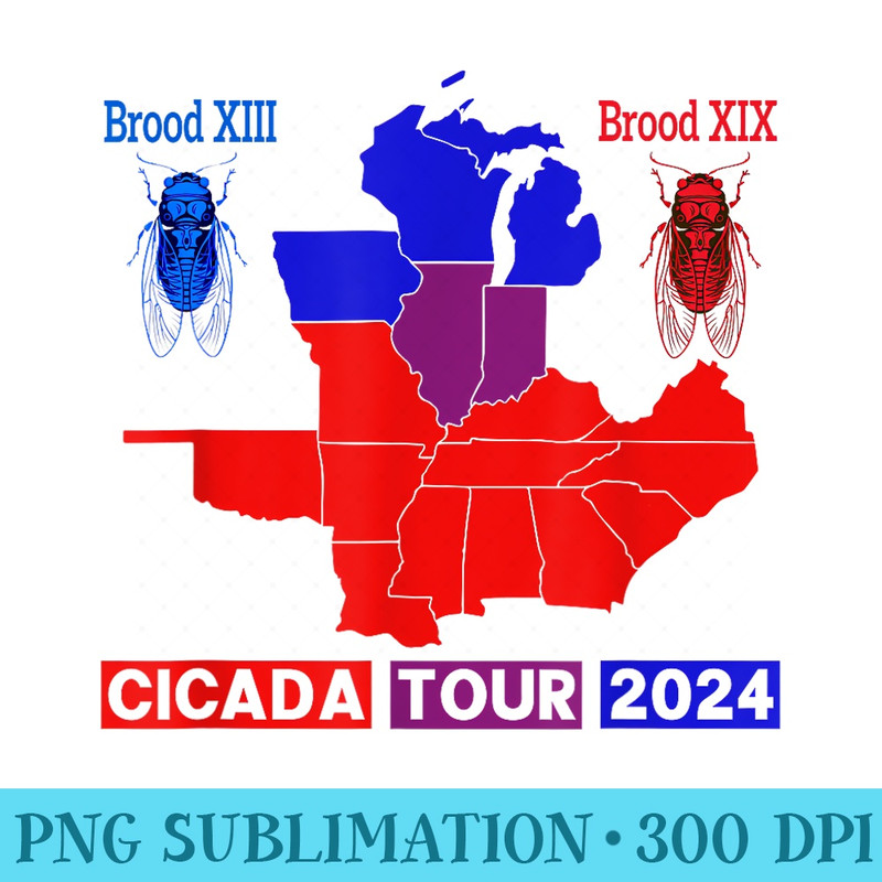 Cicada Tour 2024 Cicada Map Cicada Come Back Brood 13 - PNG Graphics - Fashionable and Fearless