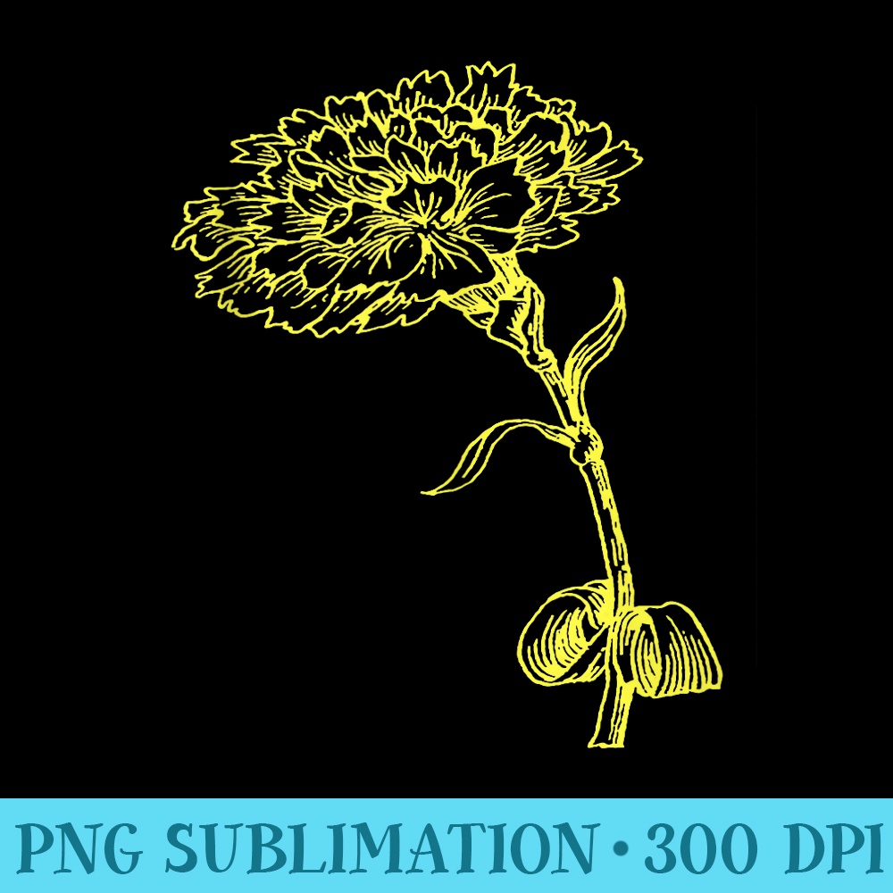 Vintage Carnation Botanical Line Art Illustration Yellow Ink - Mug Sublimation PNG - Defying the Norms