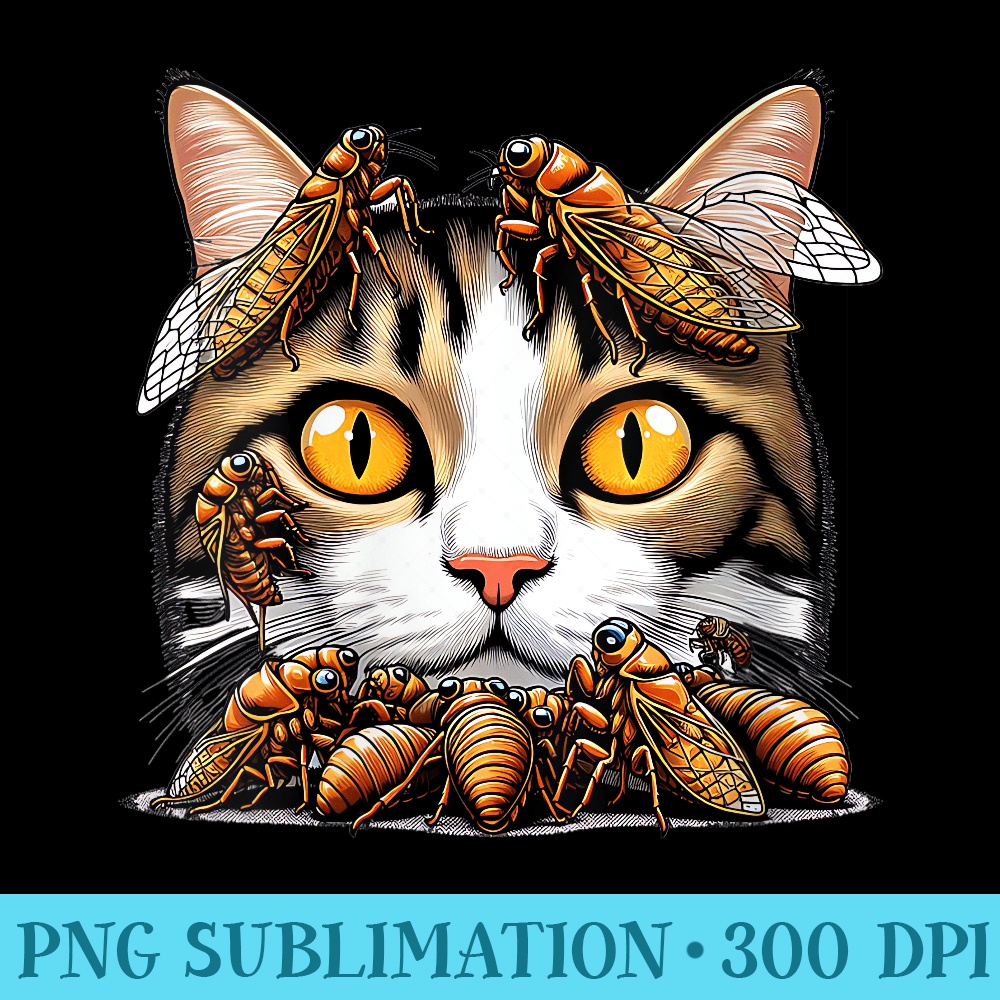 Womens Funny Cat Selfie With Cicadas Invasion 2024 Brood Bug Lover - High Quality PNG files - Unleash Your Creativity