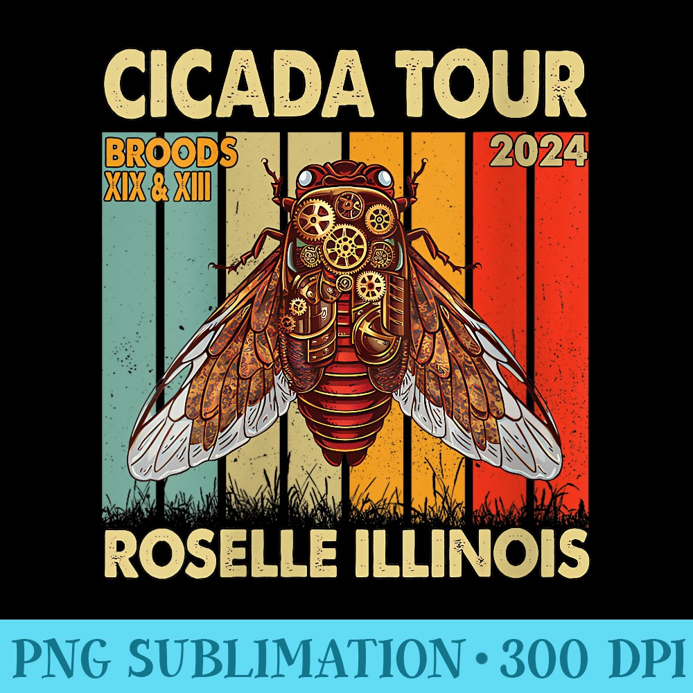 Womens Cicada Invasion Roselle Illinois Cicada Tour 2024 - Unique PNG Artwork - Fashionable and Fearless
