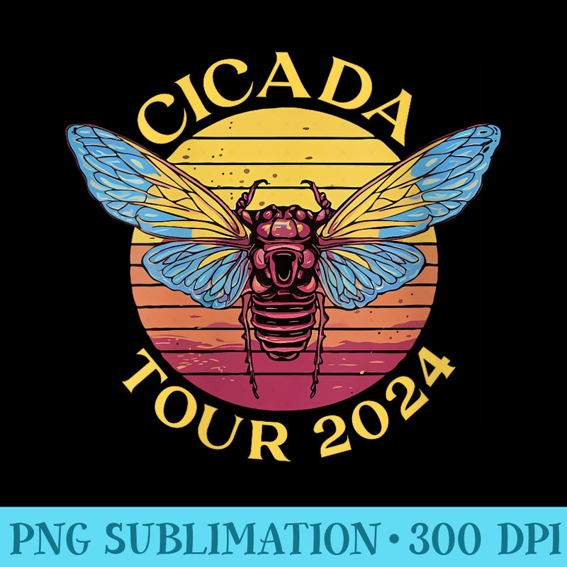 Womens Retro Vintage Cicada Tour 2024 Year Of The Cicada Emergence - High Resolution PNG Designs - Boost Your Success with this Inspirational PNG Download
