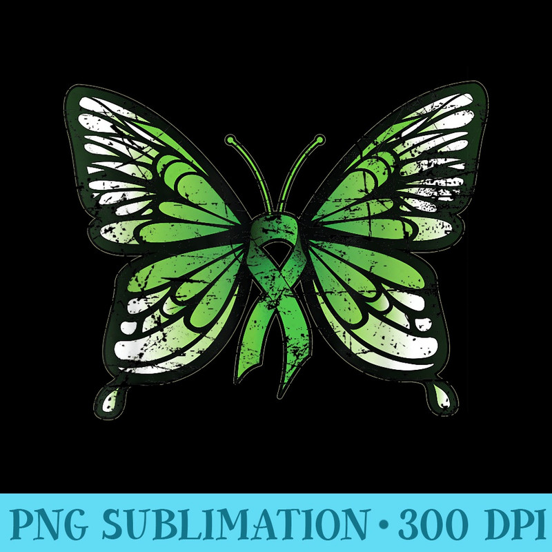 Mental Health Awareness Green Ribbon Butterfly - Sublimation designs PNG - Versatile And Customizable Designs