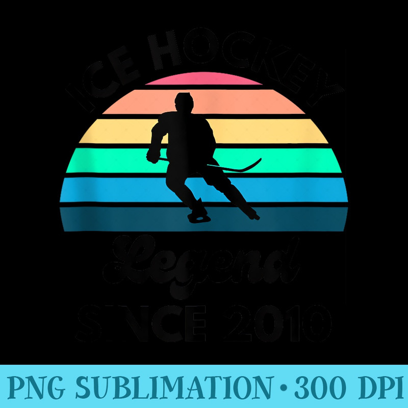 Ice Hockey Legend Since 2010 Retro Sunset Birthday Party - Unique Sublimation PNG Download - Add a Festive Touch to Every Day