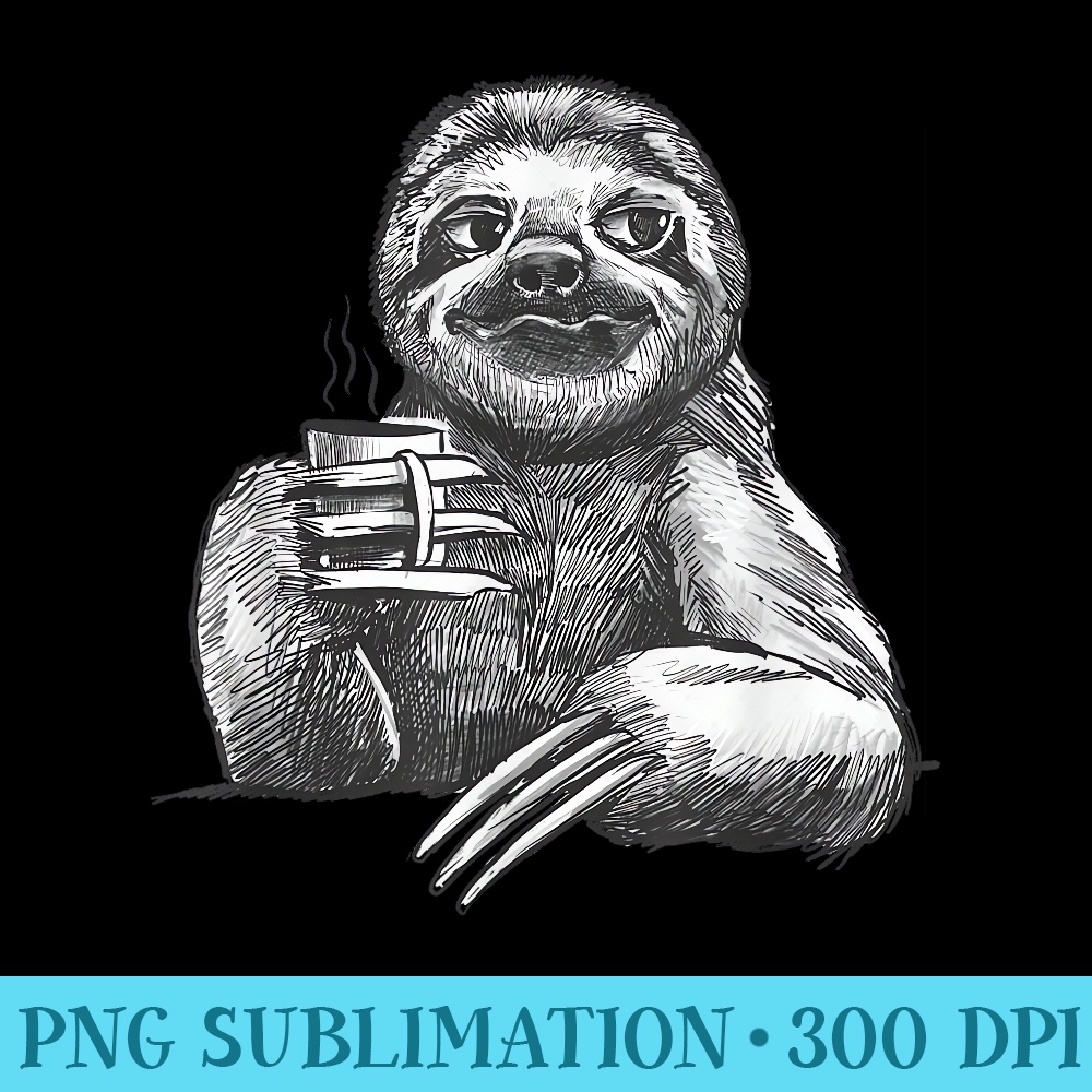 Sloth Drinking Coffee , Funny Cute Sloth - PNG Download Library - Lifetime Access To Purchased Files