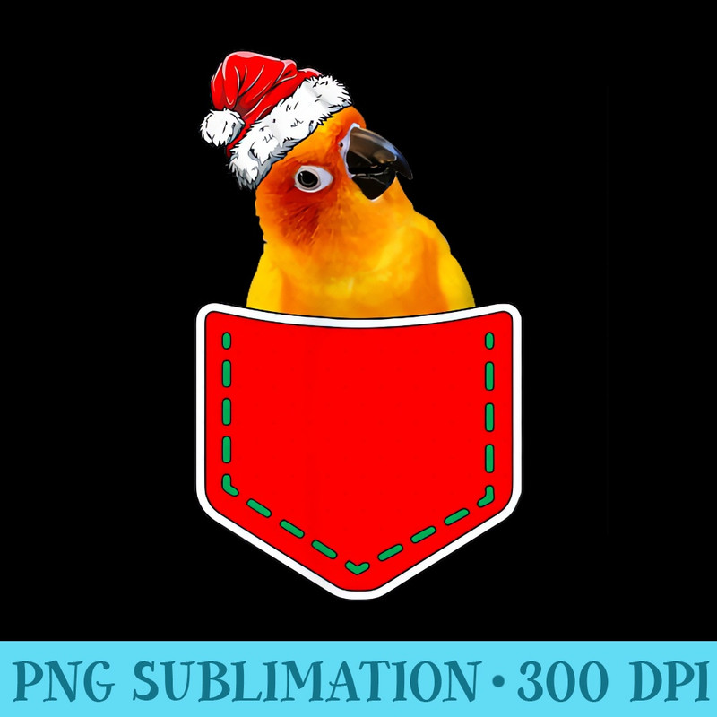 Christmas Pocket Santa Sun Conure For Parrot Birds Lovers - Shirt Artwork PNG - Trendsetting And Modern Collections