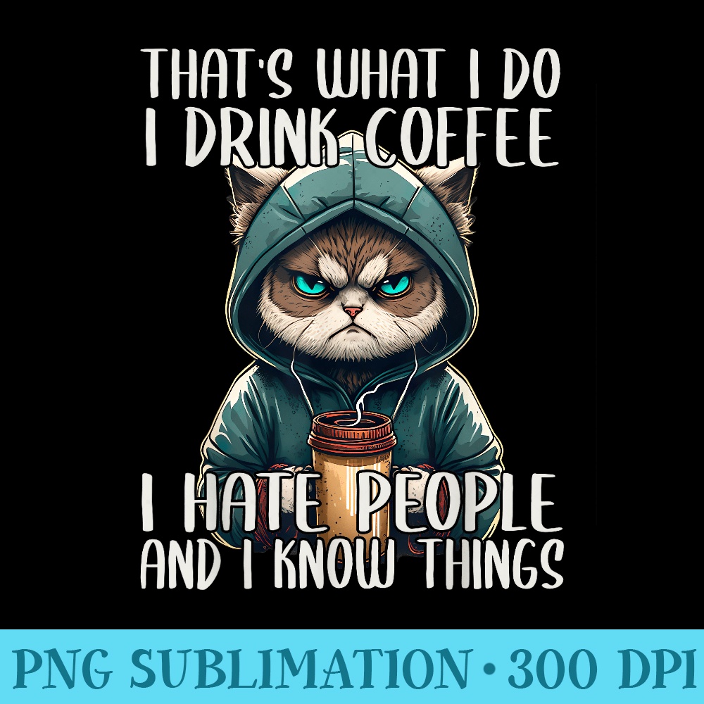 Thats What I Do I Drink Coffee I Hate People, Cat Grumpy - Printable PNG Graphics - Perfect for Sublimation Mastery