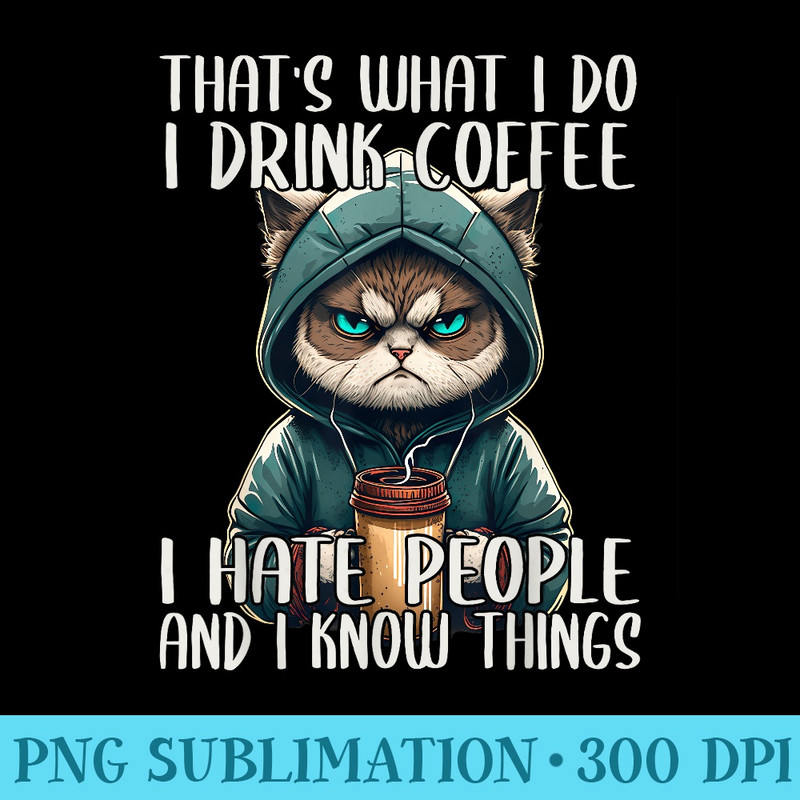 Thats What I Do I Drink Coffee I Hate People, Cat Grumpy - Printable PNG Graphics - Perfect for Sublimation Mastery