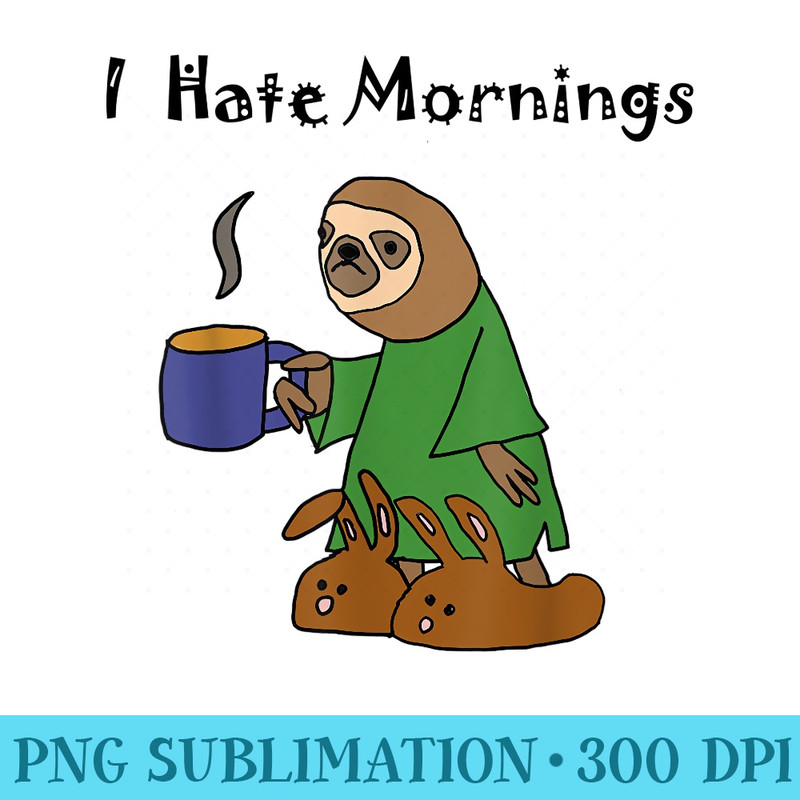 Smiletodaytees Funny Sloth I hate Mornings - High Resolution PNG Download - Unique And Exclusive Designs