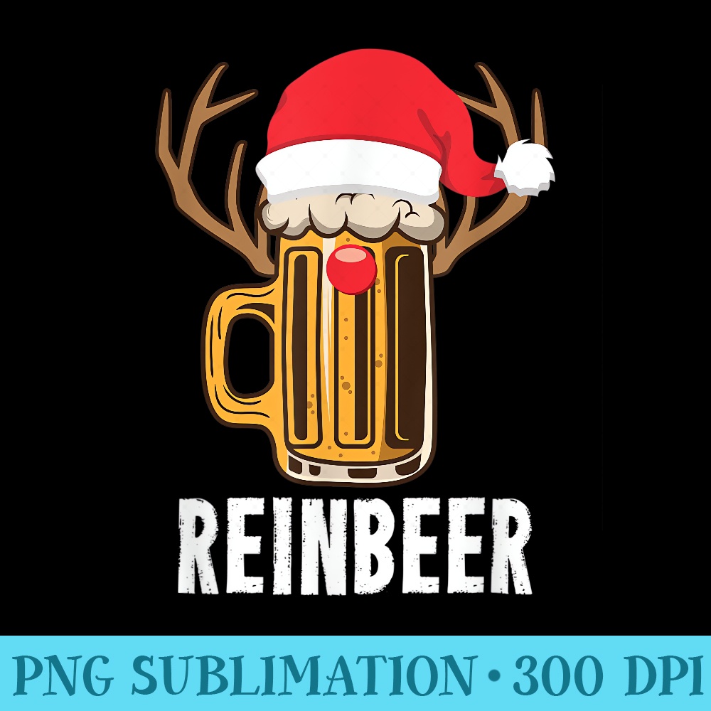 Reinbeer Santa Beer Lover Reindeer Pun Christmas Drinking - Mug Sublimation PNG - High Resolution And Print-Ready Designs