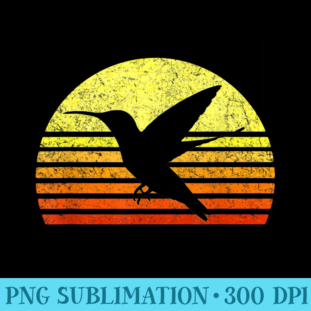 Wild Hummingbird Bird Feeder Watching Retro Sunset Vintage - Shirt Clipart Free PNG - Perfect for Personalization