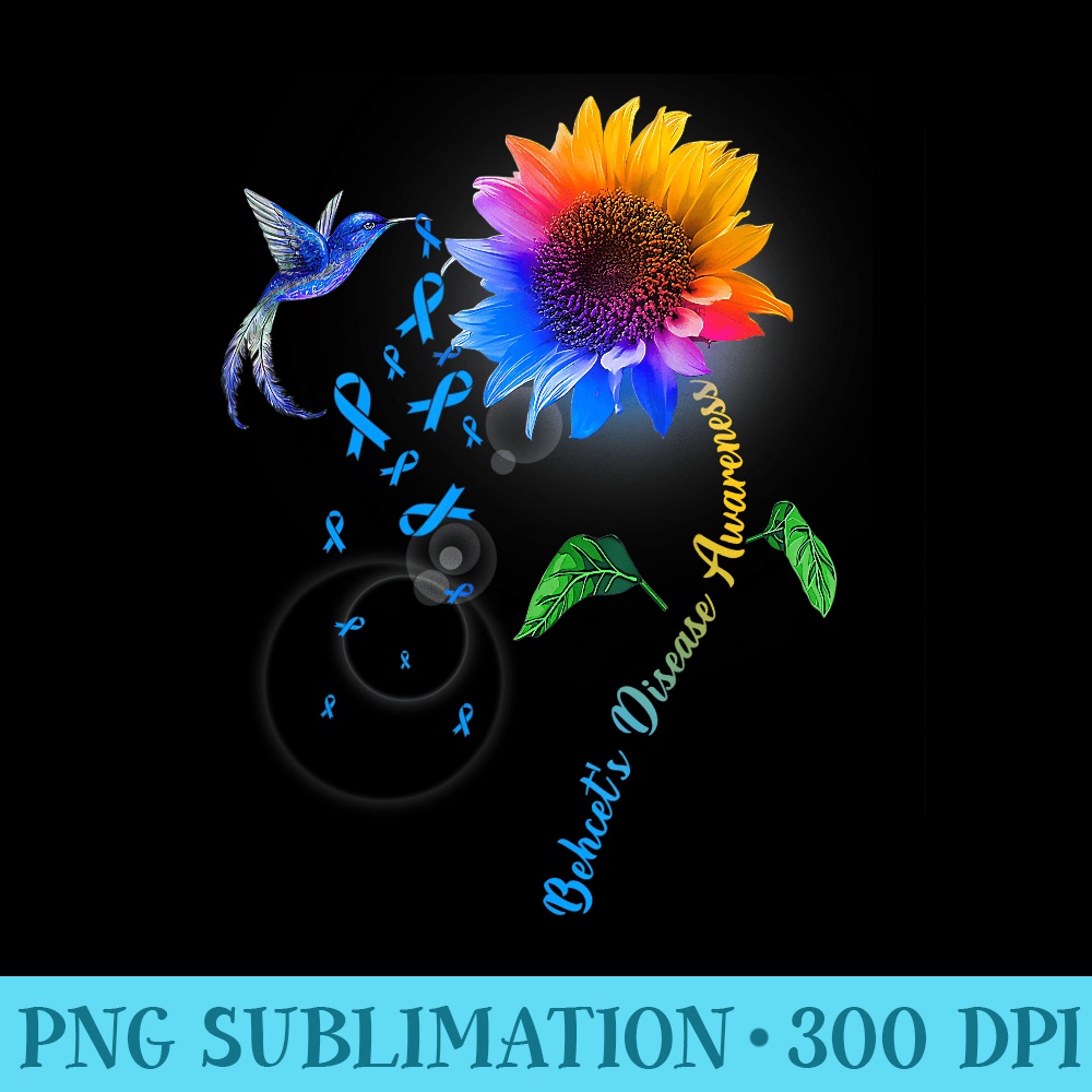 Behcets Disease Awareness Blue Sunflower Hummingbird - Sublimation printables PNG download - Limited Edition And Exclusive Designs