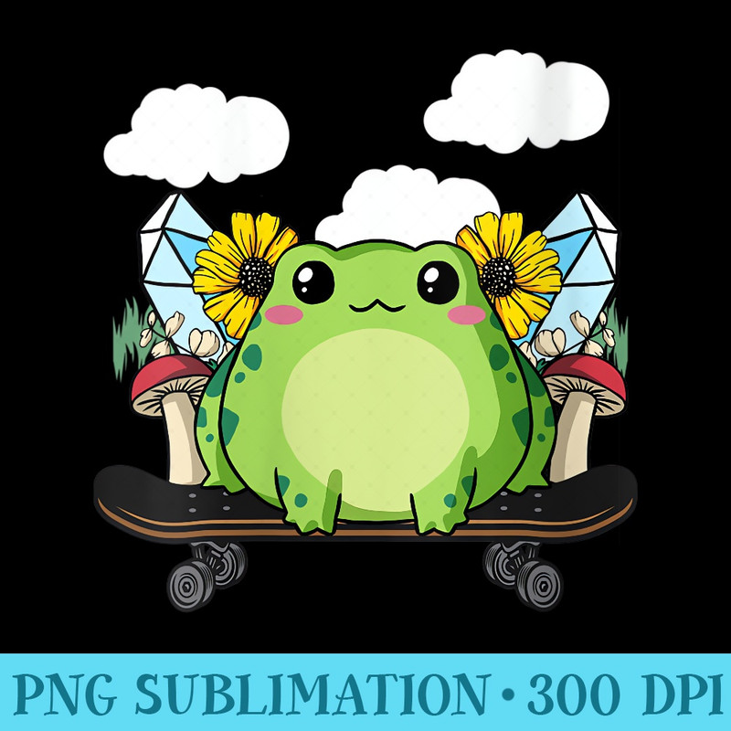 Womens Cottagecore Aesthetic Kawaii Skateboarding Frog Flowers - PNG Download Database - Perfect for Sublimation Mastery
